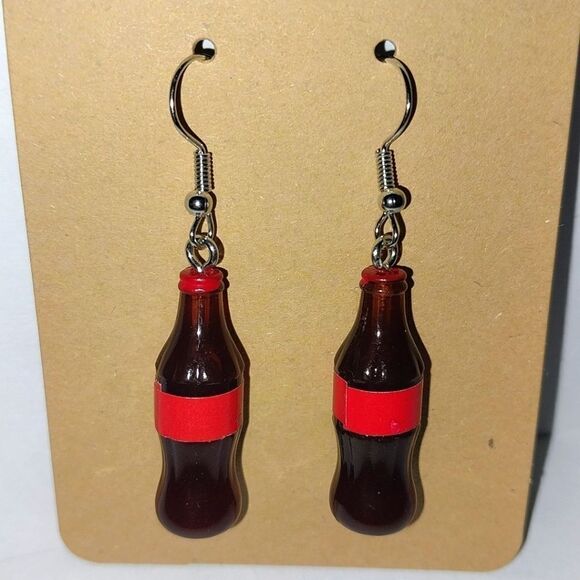 Hand crafted pop bottle dangle earrings - Picture 3 of 5